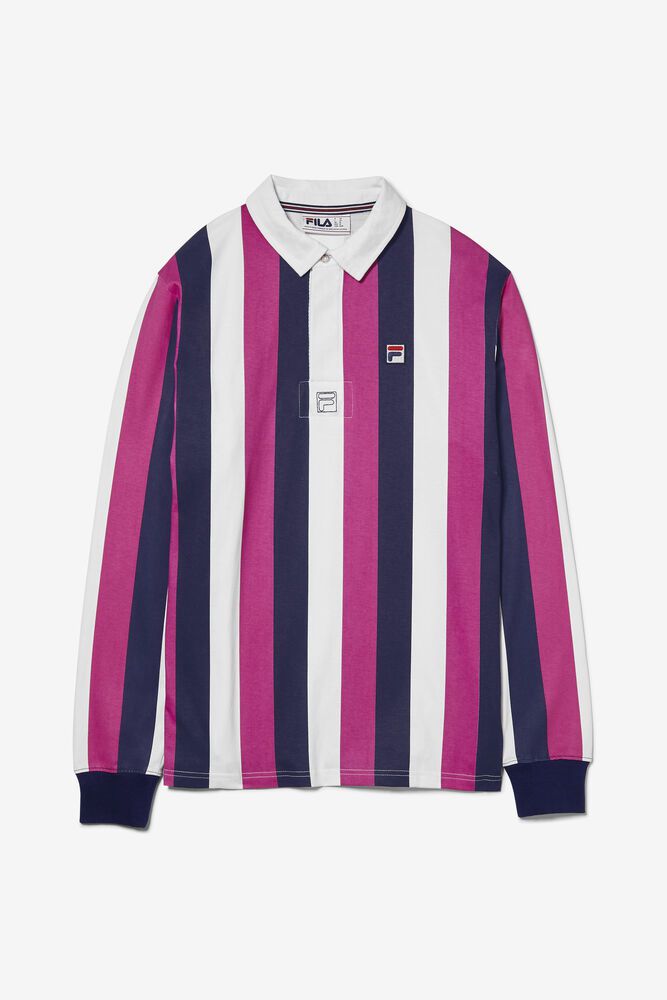 Fila Polo Grover Striped Rugby Mens Navy/White/Pink - India TZU-356421